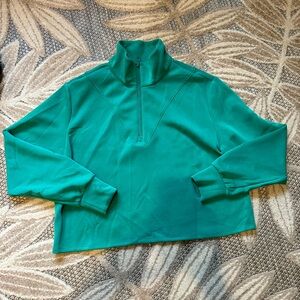 Green Quarter-Zip Pullover - Cropped. Scuba-like feel. Size L